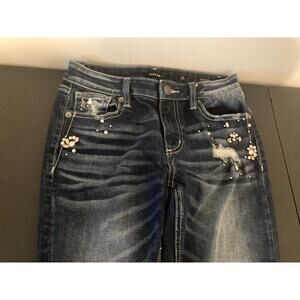 Miss Me Standard Ankle Skinny Size 25 Inseam 24 Distressed Embroiled Beeds
